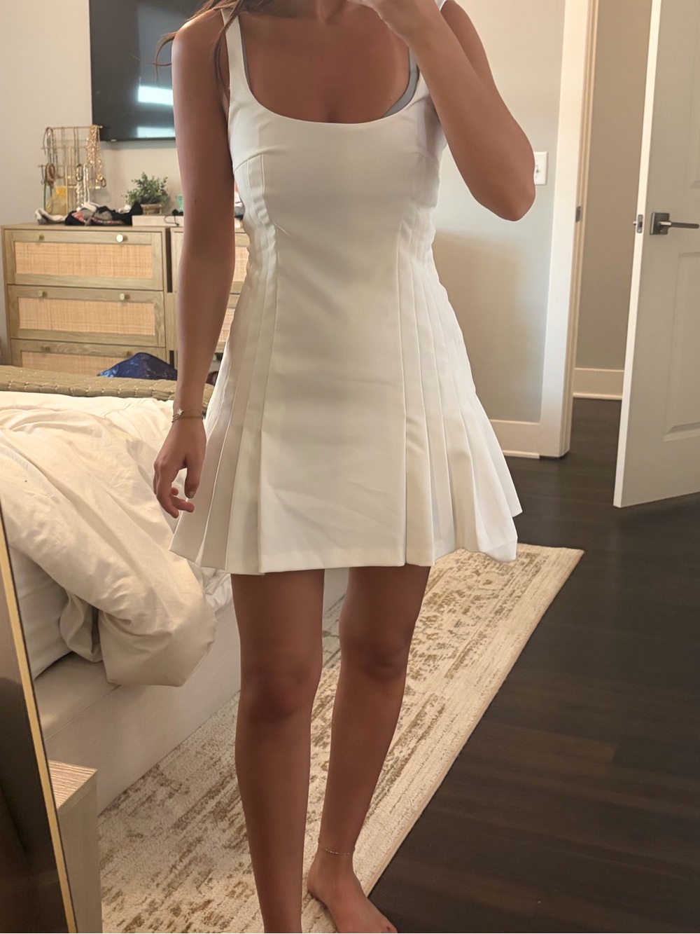 Zara White Pleated-Panel Mini Slip Dress